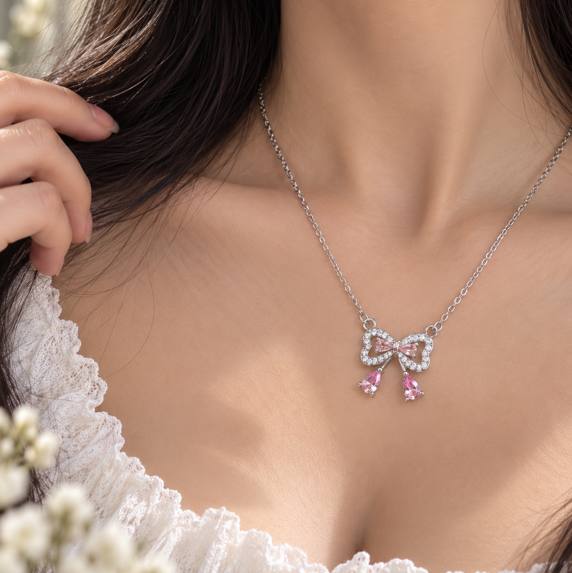 Pink Bow Necklace
